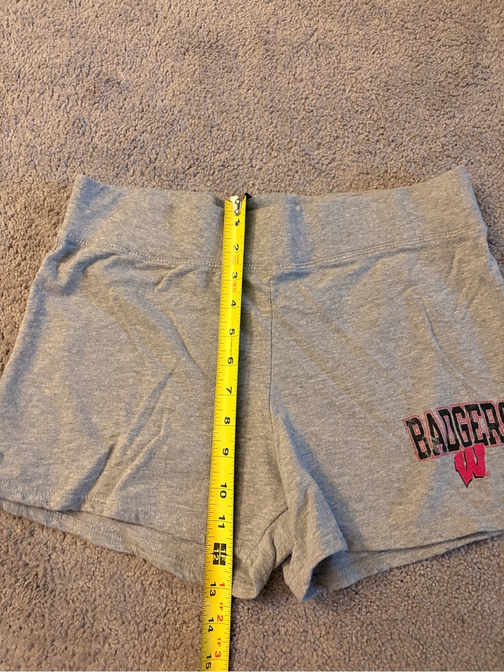 Russell Athletic Gray Women's Athletic Shorts with Pink Red WI Badgers Logo - Picture 3 of 4